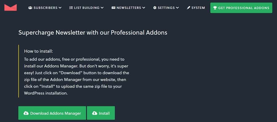 newsletter addons manager