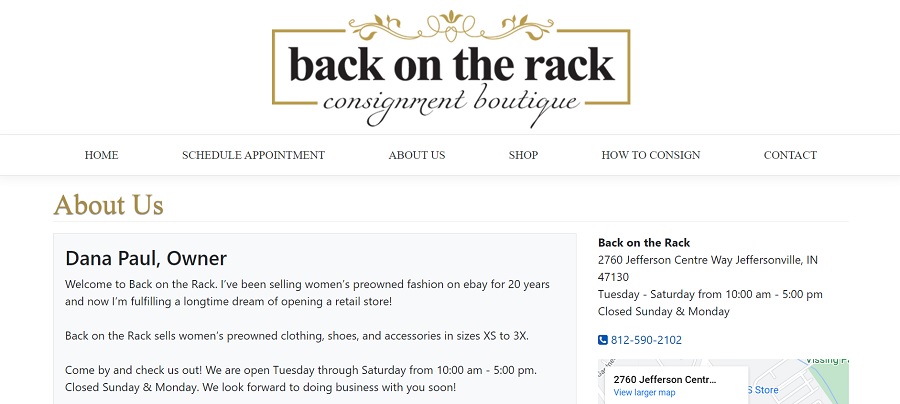 back on the rack consignment boutique about page