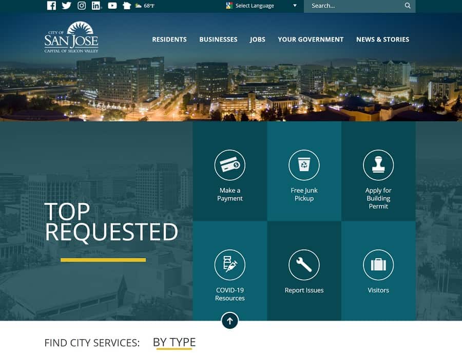 screenshot of city of san jose california website