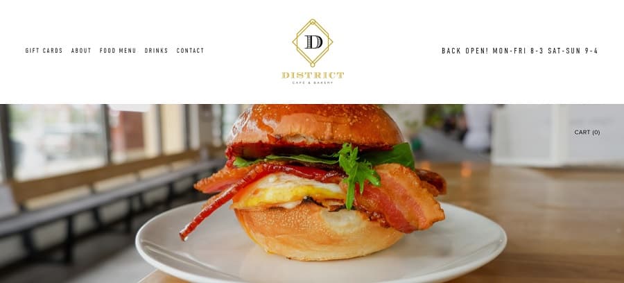 district cafe and bakery restaurant web design screenshot