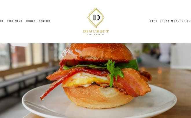 district cafe and bakery restaurant web design screenshot