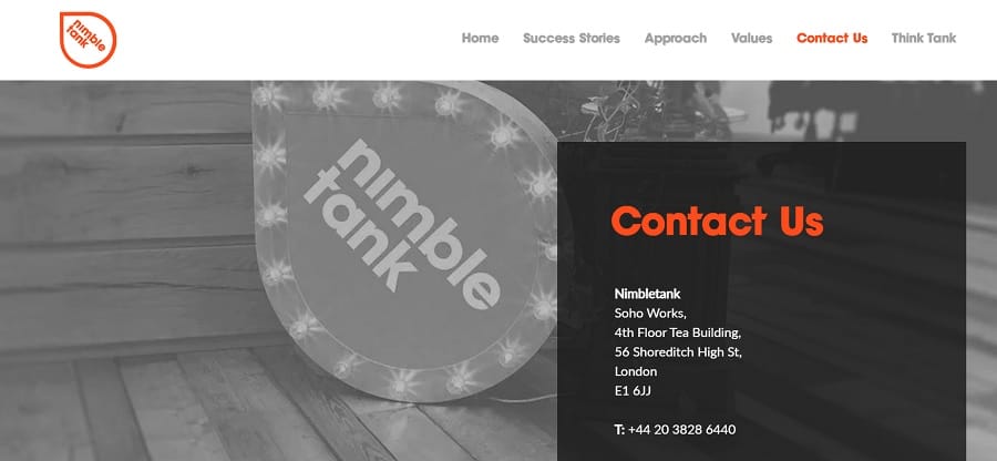 nimbletank contact us page screenshot