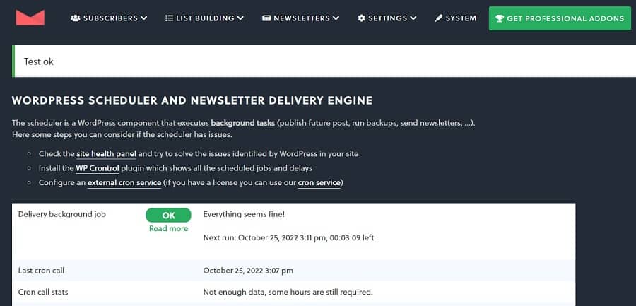 settings and testing newsletters plugin