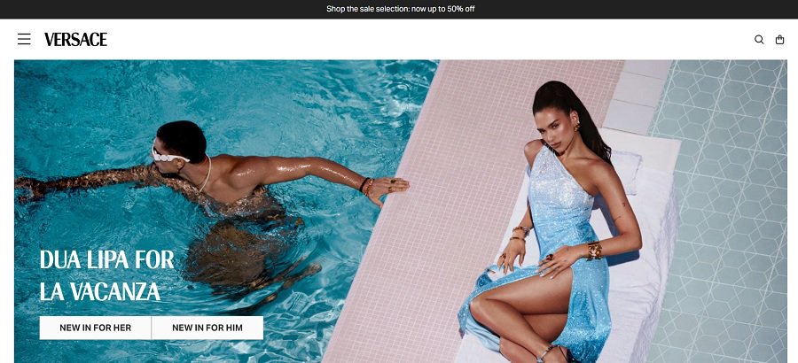 screenshot of versace website